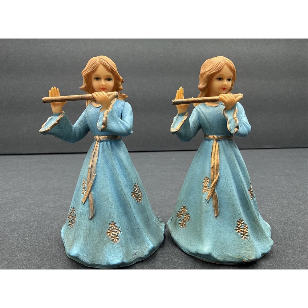 Lot Of 2 Vintage Art‎ Plastics 1950's Blue Dress Angels With Flute Broken Wings